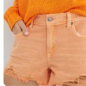 Aerie Daydream Solid Coral Colored Light Wash Denim Distressed Jean Shorts XS